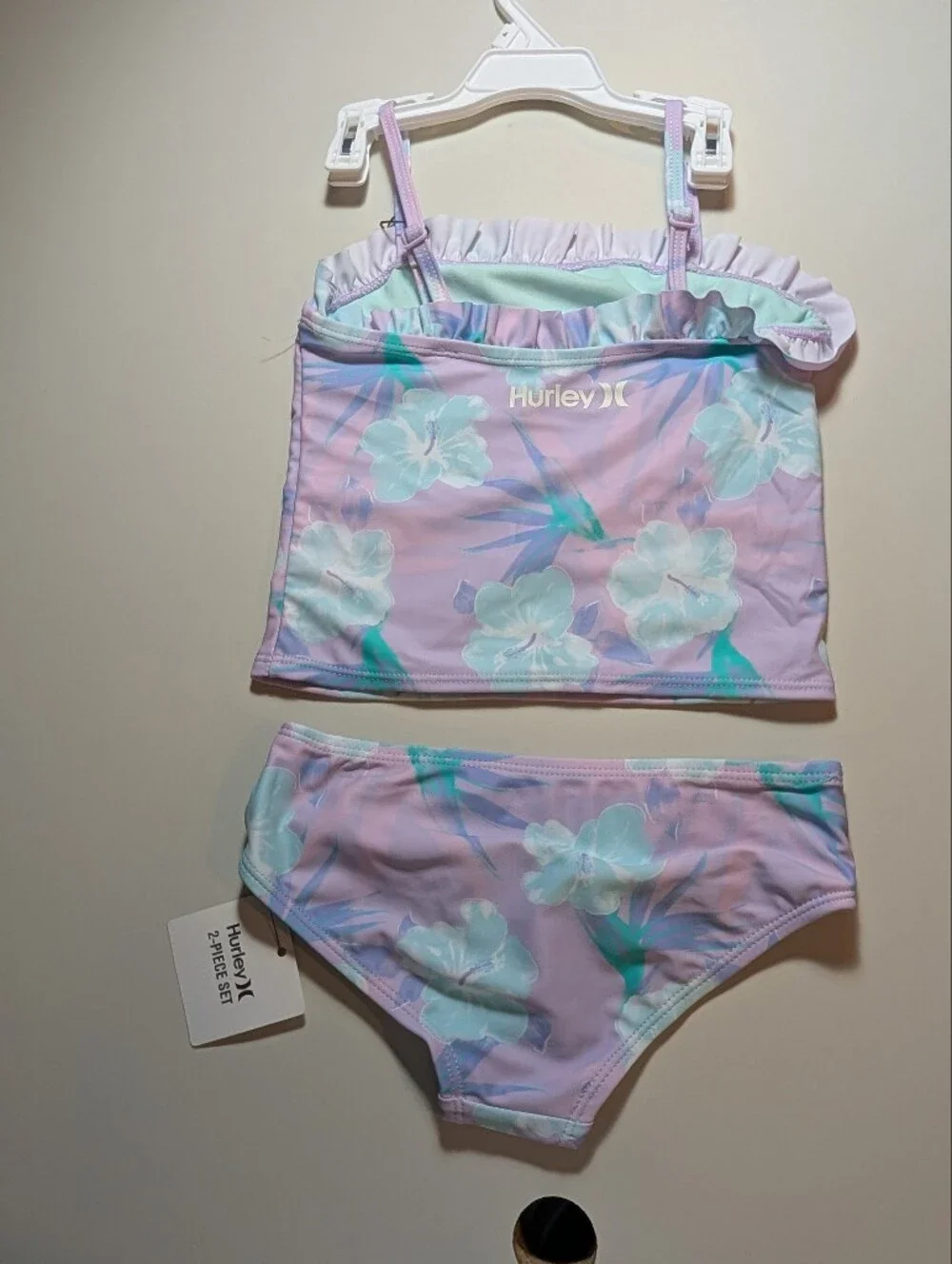 Hurley Girls' Lavender Floral Tankini Set - Purple/Aqua(Light Orchid) Size XS/4